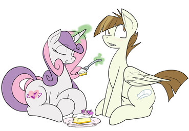 brown_eyes brown_hair cake cutie_mark cutlery dessert duo eyes_closed feathered_wings feathers female feral food fork glowing hair horn kitchen_utensils levitation magic male multicolored_hair plate pre-g4 simple_background sparkles tools two_tone_hair white_background wings reiduran friendship_is_magic hasbro mlp_g3 my_little_pony mythology featherweight_(mlp) sweetie_belle_(g3) sweetie_belle_(mlp) equid equine mammal mythological_creature mythological_equine pegasus unicorn 2013