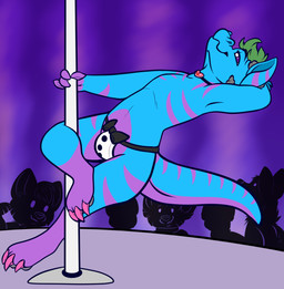 claws clothing collar colored_nails dancing digitigrade horn jockstrap leg_around_pole male nails pawpads pole pole_dancing solo toe_claws underwear colesense koizumi_kobold kobold scalie