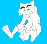 3_toes 4_fingers adventures_from_the_book_of_virtues anthro balls barefoot black_eyebrows black_pawpads blue_background bobcat cheek_tuft digital_drawing_(artwork) digital_media_(artwork) djonskin ears_outwards erection eyebrows facial_tuft feet felid feline fingers foot_focus foreskin genitals humanoid_genitalia humanoid_penis low_res lynx male mammal masturbation nude open_mouth pawpads paws pbs pbs_kids_(copyright) penis penis_tip pivoted_ears plantigrade redraw simple_background sitting socrates_the_bobcat soles solo thick_eyebrows toes tuft yellow_body yellow_sclera