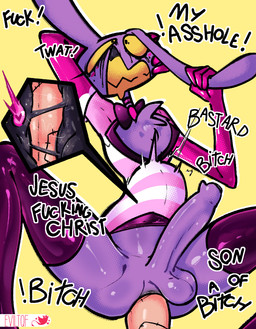 abdominal_bulge anthro big_penis black_insides black_internal bodily_fluids bulge butt choker clothed clothing cosplay crossover_cosplay doll drooling duo ear_pull erection eyelashes eyeshadow femboy fur genital_fluids genitals girthy gloves handwear hung_femboy internal internal_anal jewelry long_eyelashes looking_at_viewer makeup male male/male male_penetrated male_penetrating male_penetrating_male mascara necklace penetration penis profanity prostate_stimulation purple_body questionable_consent rag_doll_(toy) ruined_makeup running_makeup running_mascara saliva scared sex sharp_teeth simple_background smile smirk smug smug_face smug_grin sweat sweatdrop teeth text twitching eviltqf glitch_productions hazbin_hotel hellaverse the_amazing_digital_circus angel_dust jax_(tadc) ragatha_(tadc) animate_inanimate humanoid lagomorph leporid living_doll mammal rabbit crossover digital_media_(artwork) english_text hi_res