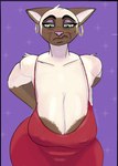 anthro belly big_breasts breasts clothed clothing dress ear_piercing ear_ring female fur gold_(metal) gold_ear_ring gold_jewelry green_eyes grumpy hands_behind_back hoop_earing huge_breasts jewelry looking_at_viewer mature_anthro mature_female piercing red_clothing red_dress ring_piercing sagging_breasts simple_background slightly_chubby slightly_chubby_female solo tan_body thick_thighs topwear wide_hips pickleticklr anonymous_character domestic_cat felid feline felis mammal siamese absurd_res digital_media_(artwork) hi_res