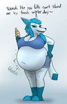 4_fingers anthro belly belly_overhang big_belly big_breasts black_eyebrows blue_bottomwear blue_clothing blue_cutoffs blue_eyes blue_hair blue_inner_ear blue_markings blue_nose blue_sclera blue_shirt blue_shorts blue_slippers blue_tank_top blue_topwear bodily_noises bottomwear breasts cheek_tuft cleavage clothed clothed_anthro clothed_female clothing cutoffs denim denim_bottomwear denim_clothing dessert eyebrows eyelashes facial_tuft female female_anthro fingers food footwear fur fur_tuft glorg gloves_(marking) hair hand_on_hip holding_food holding_ice_cream holding_ice_cream_cone holding_object ice_cream ice_cream_cone leg_markings markings midriff narrowed_eyes navel obese obese_anthro obese_female open_mouth open_smile overweight overweight_anthro overweight_female prick_ears red_tongue rumbling_stomach shirt shoes shorts slippers smile socks_(marking) solo tail tail_markings tank_top teeth tilde_after_text tongue topwear tuft waffle_cone white_body white_fur thatoneaceguy nintendo pokemon canid canine eeveelution generation_4_pokemon glaceon mammal pokemon_(species) 2021 aliasing colored digital_drawing_(artwork) digital_media_(artwork) shaded