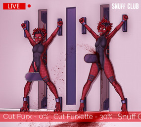 agony animal_genitalia animal_penis ankles_tied anthro blood blood_from_penis blood_splatter bodily_fluids bound camera_view chainsaw clenched_teeth digitigrade erection execution feet female genitals gore gore_focus hair hands_tied imminent_death male nude open_mouth pain penis power_tool recording slit_penis snuff solo teeth text toes tools conquistabear furx_(character) lizard reptile scalie digital_media_(artwork) english_text