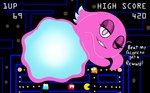 female female_focus gameplay_mechanics group smug_face solo_focus text weirdkoaladream bandai_namco pac-man_(series) blinky_(pac-man) clyde_(pac-man) inky_(pac-man) pac-man pinky_(pac-man) ghost humanoid spirit english_text hi_res