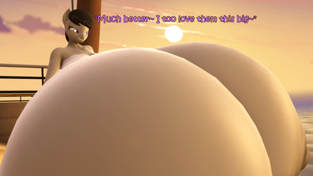 anthro areola big_breasts black_hair breast_expansion breasts expansion eyelashes female grey_body hair huge_breasts hyper hyper_breasts looking_at_breasts looking_at_own_breasts looking_at_self nipples nude purple_eyes solo teeth text coriponer friendship_is_magic hasbro my_little_pony octavia_(mlp) equid equine horse mammal 16:9 2025 3d_(artwork) 4k absurd_res digital_media_(artwork) english_text hi_res source_filmmaker_(artwork) widescreen