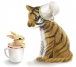 ambiguous_gender brown_eyes coffee_mug container cup duo eye_contact eyewear feral glasses green_eyes in_container in_cup looking_at_another side_view simple_background stripes tail white_background harukaze if_it_fits_i_sits_(meme) tiger_and_bunny barnaby_brooks_jr kaburagi_t_kotetsu felid lagomorph leporid mammal pantherine rabbit tiger meme