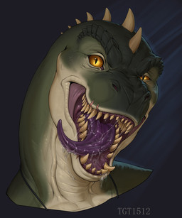 anthro bodily_fluids detailed_scales drooling drooling_tongue facial_scar green_body green_scales head_spikes lip_scar looking_at_viewer male mouth_shot open_mouth orange_eyes pink_mouth pupils purple_tongue saliva saliva_on_face saliva_string scales scar sharp_teeth simple_background slit_pupils smile solo spikes spikes_(anatomy) tan_body tan_scales teeth tongue tongue_out yellow_teeth conditional_dnp tgt1512 rocco_(tallion) dinosaur prehistoric_species reptile saurischian scalie theropod tyrannosaurid tyrannosauroid tyrannosaurus tyrannosaurus_rex detailed digital_media_(artwork) hi_res male_(lore)