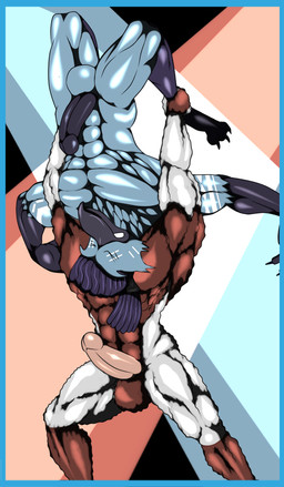 abs anthro balls biceps big_penis dreadlocks duo erection glistening hair laps leg_grab male muscular muscular_male pecs penis teeth upside_down wrestling saesar arthropod avian insect lepidopteran moth hi_res