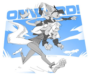 3_toes 4_toes anthro barefoot biped bottomwear carrying_another clothing duo feet female inner_ear_fluff male pants pawpads paws running savanna shirt tail text toes topwear tuft oddjuice domestic_cat felid feline felis mammal species_request 2024 dated english_text signature