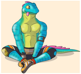 anthro armband black_bottomwear black_clothing black_shorts blue_body blue_scales border bottomwear clothed clothing fanny_pack footwear hands_between_legs head_spikes lotus_pose male mane pecs pink_mane pink_spikes scales shoes shorts sitting sitting_on_ground sneakers socks solo spikes spikes_(anatomy) tail tail_on_ground tongue tongue_out topless topless_anthro topless_male white_border yellow_body yellow_scales yellow_sclera freddy1565 epic_games fortnite lizzik_(fortnite) lizard reptile scalie digital_media_(artwork) hi_res