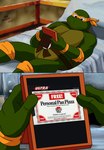 anthro coupon green_body green_skin holding_object male photo sad text mistajonz marvel pizza_hut teenage_mutant_ninja_turtles teenage_mutant_ninja_turtles_(1987) x-men michelangelo_(tmnt) reptile scalie turtle absurd_res english_text hi_res meme redraw