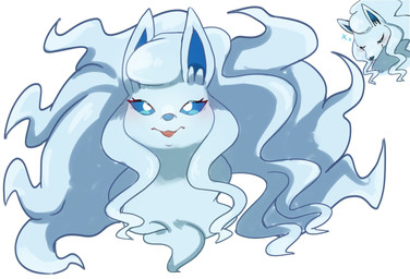 ambiguous_feral ambiguous_gender blue_body blue_ears blue_eyes blue_fur blue_hair blue_inner_ear blue_nose blue_sclera blue_tail blush closed_smile eyelashes eyes_close feral fur hair long_hair mouth_closed multi_tail open_mouth pointy_ears simple_background smile snout solo sparkles tail tuft white_background yakiniku628 nintendo pokemon alolan_form alolan_ninetales generation_7_pokemon pokemon_(species) regional_form_(pokemon) 2026 colored half-length_portrait hi_res portrait