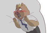 anthro blush bottomwear clothing duo eyes_closed kemono male necktie open_mouth pants shirt simple_background size_difference solo_focus topwear white_background hon55728 mammal suid suine sus_(pig) wild_boar 2025 hi_res