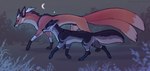 duo female feral male moon multi_tail night outside side_view size_difference tail kira_larsson canid canine canis fox mammal wolf hi_res