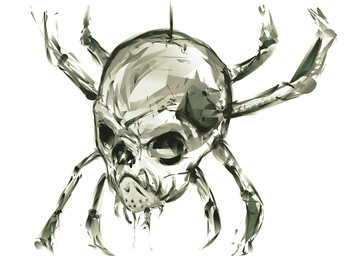 ambiguous_gender bone feral green_body skull solo spider_web deriaz nintendo the_legend_of_zelda skulltula 2014 digital_drawing_(artwork) digital_media_(artwork) full-length_portrait portrait sketch