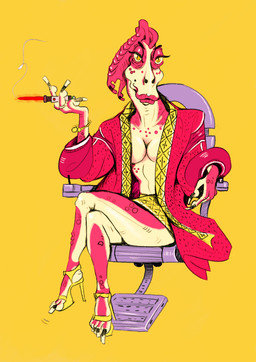 anthro bracelet breasts chair clothed clothing crossed_legs crossgender feet female footwear furniture gold_(metal) gold_bracelet gold_jewelry high_heels humanoid_hands jewelry long_nails looking_at_viewer mtf_crossgender no_bra not_furry on_chair open_clothing open_topwear shoes simple_background sitting sitting_on_chair smoking solo topwear yellow_background yellow_clothing yellow_eyes yellow_footwear yellow_high_heels angeloslh star_wars jar_jar_binks alien gungan humanoid otolla_gungan 2026 digital_drawing_(artwork) digital_media_(artwork) english_description hi_res