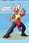 anthro balls big_penis bodily_fluids bottomless clothed clothing cum cum_drip dripping foreskin genital_fluids genitals half-erect looking_at_viewer male muscular penis precum precum_drip sleeveless solo atomicmeta nintendo pokemon avian generation_6_pokemon mega_blaziken mega_evolution pokemon_(species) hi_res