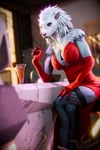 anthro bar bare_shoulders beverage bra breasts clothing dress female fishnet_clothing fishnet_legwear fur gloves hand_on_leg handwear legwear looking_at_viewer red_clothing red_dress red_eyes sitting solo underwear white_body white_fur worgan_freeman blizzard_entertainment mythology warcraft almaria_(worgan_freeman) canid canine mammal mythological_canine mythological_creature were werecanid werecanine werewolf worgen 2:3 3d_(artwork) digital_media_(artwork) hi_res