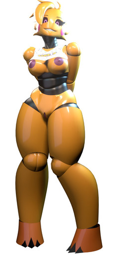 3_toes anthro areola beakless bib big_breasts black_sclera blonde_hair breasts brown_vulva clothing dark_areola dark_nipples eyelashes fangs feet female genitals glowing glowing_eyes grin grinning_at_viewer hair hands_behind_back looking_at_viewer machine nipples non-mammal_breasts non-mammal_nipples non-mammal_vulva pink_eyes purple_areola purple_nipples short_hair simple_background smile smiling_at_viewer solo standing teeth text text_on_clothing thick_thighs toes vulva white_background wide_hips yellow_body atumalaca atumalaca_(modeler) five_nights_at_freddy's five_nights_at_freddy's_2 scottgames toy_chica_(fnaf) animatronic avian bird chicken galliform phasianid robot robot_anthro 2025 3d_(artwork) digital_media_(artwork) full-length_portrait hi_res portrait
