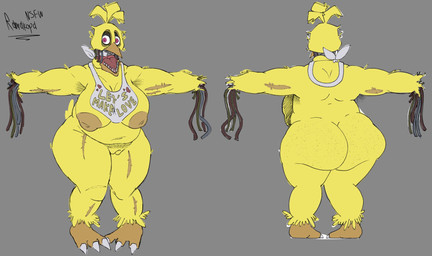 anthro areola armpit_hair avian_feet beak bib big_breasts big_butt body_hair breasts brown_areola brown_nipples butt feathers female front_view genitals grey_background head_feathers huge_breasts huge_butt inverted_nipples machine navel nipples nude open_mouth overweight overweight_female pubes purple_eyes rear_view simple_background solo teeth thick_thighs toothed_beak vulva wide_hips yellow_body yellow_feathers ramakopa five_nights_at_freddy's five_nights_at_freddy's_2 scottgames withered_chica_(fnaf) animatronic avian bird chicken galliform phasianid robot hi_res