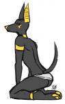 ambiguous_gender anubis black_fur butt canine deity egyptian fur jackal looking_at_viewer mammal markings minimalism plain_background pose solo yellow_markings
Rating: Questionable
Score: 7
User: gosman
Date: November 25, 2013
