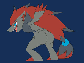ambiguous_gender anthro biped black_body black_fur blue_eyes bubble_butt butt butt_slap claws fangs finger_claws fur grey_body grey_fur mooning open_mouth red_body red_fur simple_background slap slapping_own_butt slapping_self spanking spanking_self taunting teeth toe_claws transparent_background y_shaped_butt_crack nightdazed nintendo pokemon canid canine generation_5_pokemon mammal pokemon_(species) zoroark 2d_animation 4:3 alpha_channel animated frame_by_frame hi_res loop