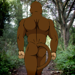 5_fingers anthro biped brown_body brown_fur butt fingers fur male nude_anthro nude_male rear_view solo tail fabfelipe haplorhine mammal monkey primate 1:1 2018 digital_media_(artwork) hi_res portrait three-quarter_portrait