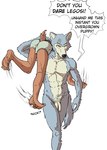 2021 2_penises abs absurd_res anthro balls beastars bulge canid canine canis carrying_another carrying_partner cervine clothing deer duo english_text ffog flaccid foreskin genitals hi_res humanoid_genitalia humanoid_penis legoshi_(beastars) louis_(beastars) male mammal motion_lines multi_genitalia multi_penis muscular muscular_anthro muscular_male navel nude penis pubes red_deer scar shirt simple_background text topwear underwear walking white_background wolf yelling