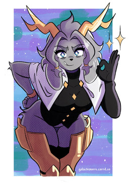 anthro antlers armor bottomless clothed clothing eye_bags female floppy_ears grey_body horn smile solo topwear galacteasers pseudoregalia sybil_(pseudoregalia) bovid caprine felid feline goat lagomorph leporid mammal rabbit 2025 hi_res