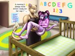 ageplay anthro bdsm bondage bound changing_table clean_diaper clothed clothing crib diaper duo female infantilism legwear letter number object_in_mouth pacifier pacifier_in_mouth restraints roleplay rug stockings straitjacket text wearing_diaper magicdawn lily_(magicdawn) domestic_cat felid feline felis lion mammal pantherine 4:3 english_text hi_res