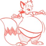 anthro backwards_baseball_cap backwards_hat baseball_cap belly big_tail bottom_heavy clothed clothing confusion hat headgear headwear male overweight overweight_anthro overweight_male solo tail texansoda texansoda_(character) canid canine fox mammal graphite_(artwork) hi_res sketch traditional_media_(artwork)