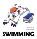 bandai_namco claws digimon digimon_(species) diving feral fur gomamon green_eyes hair male op7804620 red_hair smile solo swimming white_body white_fur