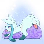 1:1 2014 anus balls blush butt eeveelution erection feral generation_4_pokemon genitals glaceon looking_at_viewer lying male nintendo nude open_mouth penis pisho pokemon pokemon_(species) presenting presenting_hindquarters presenting_penis simple_background solo tapering_penis tongue tongue_out