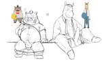 anthro balls big_penis blush bodily_fluids bottomwear clothing duo erection genitals kemono male overweight overweight_male pants penis shirt sitting sweat topwear goujuyu odd_taxi atsuya_baba_(odd_taxi) kensuke_shibagaki_(odd_taxi) equid equine horse mammal suid suina sus_(pig) wild_boar 2021 5:3 hi_res sketch