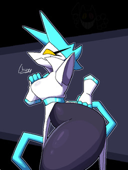 anthro black_body blue_tail breasts clothing dress eyelashes female floating_hands hand_on_leg hand_on_thigh huge_thighs looking_at_viewer machine pose smile smiling_at_viewer solo split_dress standing tail teeth_showing text thick_thighs when_you_see_it white_clothing white_dress wide_hips yellow_eyes chuyy deltarune dragon_ball undertale_(series) friend_(deltarune) goku tasque_manager darkner felid feline mammal robot absurd_res artist_name digital_drawing_(artwork) digital_media_(artwork) hi_res pixel_(artwork) signature