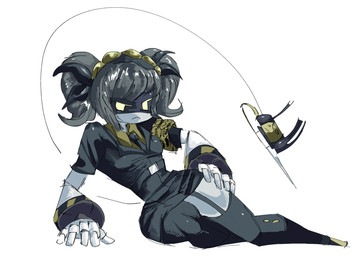 angry bangs big_butt bottomwear butt clothing female hand_on_hip legging lying machine pencil_skirt pigtails skirt solo wide_hips sexlessdemons glitch_productions murder_drones j_(murder_drones) android humanoid robot robot_humanoid hi_res