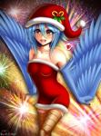 ahoge blue_hair blue_wings clothed clothing dress feathered_wings feathers female hair heart_symbol holidays looking_at_viewer monster_girl_(genre) open_mouth realistic_wings scuted_legs scutes smile solo winged_arms wings yellow_eyes blacksaikou european_mythology greek_mythology monster_musume mythology papi_(monster_musume) avian harpy mythological_avian mythological_creature 2016 absurd_res hi_res