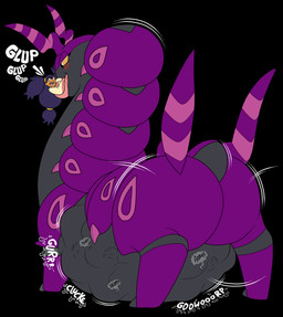 antennae_(anatomy) belly big_belly big_butt black_body black_eyes blush butt calling_for_help dark_body dark_skin digestion digestion_noises extreme_size_difference female female_pred female_prey feral feral_pred gym_leader hair hand_imprint huge_butt human_prey imprint in_mouth larger_female larger_feral larger_pred long_hair long_neck markings muffled_screaming multiple_prey onomatopoeia open_mouth oral_vore pink_markings pokemon_champion purple_body purple_hair quadruped rumbling_stomach screaming size_difference smaller_female smaller_human smile sound_effects struggling struggling_prey text tongue unwilling_prey vore vowelless vowelless_sound_effect yellow_sclera pakaproductions sentinelwinder nintendo pokemon iris_(pokemon) pandora_(pakaproductions) generation_5_pokemon human mammal pokemon_(species) scolipede digital_media_(artwork) hi_res