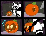 anthro black_body duo food fruit genitals heart_eyes heart_symbol holidays knife male multicolored_body penetration penis plant pumpkin small_waist thick_thighs two_tone_body white_body wide_hips rexon02 halloween rex_raccoon_(rexon02) animate_inanimate mammal procyonid raccoon absurd_res comic hi_res