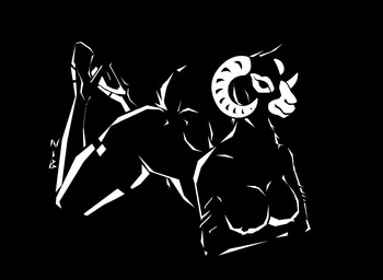 accessory anthro black_background breasts butt female garter horn minimalist nipples short_tail simple_background solo tail nibhaaz bovid caprine goat mammal monochrome