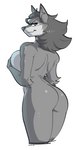 anthro big_breasts breasts butt cowlick female fur hair huge_breasts looking_back rear_view snout solo tailless conditional_dnp kippy blizzard_entertainment warcraft canid canine canis mammal werecanid werecreature wolf worgen hi_res