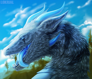 cloud female feral forest fur horn mouth_shot open_mouth plant scales sky solo teeth teeth_showing tongue tongue_out tree lokrial legend_of_ahya mythology llydia_the_fluff_dragon_(darkflamewolf) dragon furred_dragon furred_scalie mythological_creature mythological_scalie scalie hi_res