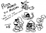 chef clothing collar gloves group handwear lips male mask not_furry_focus plant text unknown_artist mario_bros nintendo paper_mario mario chain_chomp elemental_creature flora_fauna goomba human koopa magikoopa mammal piranha_plant scalie snifit english_text monochrome