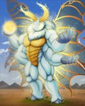 4_arms 5_fingers anthro biped blue_body blue_fur day energy featureless_crotch fingers fur glowing glowing_eyes hooves insect_wings macro male mountain multi_arm multi_limb muscular muscular_anthro muscular_male outside plant solo standing text tree wings yellow_eyes moth_monarch cedi arthropod deity insect lepidopteran moth 2020 4:5 artist_name digital_drawing_(artwork) digital_media_(artwork) english_description hi_res url watermark