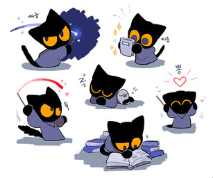 blue_eyes book eyes_closed heart_symbol sleeping sound_effects vowelless vowelless_sound_effect zzz gaetsaeng google google_doodle magic_cat_academy momo_(google) felid ghost mammal spirit