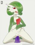 abdominal_bulge anal anal_masturbation anal_penetration dildo dildo_sitting female genitals green_hair hair masturbation not_furry open_mouth penetration pussy red_eyes sex_toy simple_background solo toying_self threeworlds nintendo pokemon starayo gardevoir generation_3_pokemon pokemon_(species) hi_res