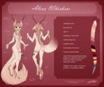 anthro claws collar feathers female fur hair horn pawpads pink_hair pink_nose pink_pawpads red_eyes simple_background solo text whiskers white_body white_fur sensetivewhiskers alexa_whiskers felid mammal english_text model_sheet