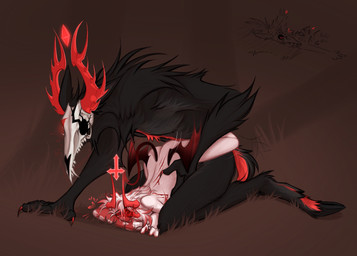 2_horns 4_horns ambiguous_penetration anthro antlers ass_up black_body black_fur blood bodily_fluids bone claws cracked_skull cross deer_ears duo flower_eyepatch from_behind_position fur hair hand_on_hip heart_symbol hearts_around_head hooves horn inverted_cross legs_around_waist long_hair male male/male membrane_(anatomy) membranous_wings multi_horn nude outside penetration red_claws red_horn scratches scratching scut_tail sex short_tail simple_background size_difference skull tail teratophilia white_hair wings starsafterdawn phighting roblox exorspace_(phighting) medkit_(phighting) sianachkit_(phighting) subspace_tripmine_(phighting) deer humanoid inphernal mammal monster absurd_res hi_res watermark