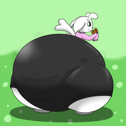 anthro big_butt black_bottomwear black_clothing black_sclera black_shorts blue_nose bottomwear butt clothing cookie eating eating_food eyebrows food green_background green_eyes grey_inner_ear heart_tail holding_cookie holding_food holding_object hooves huge_butt huge_thighs hyper hyper_butt hyper_pear hyper_thighs looking_back male monobutt motion_lines pink_clothing pink_sweater pink_topwear rear_view shorts simple_background smile solo sweater tail thick_thighs topwear white_body white_ears white_eyebrows white_tail magnificent-mudkip microsoft ori_(series) xbox_game_studios garina_(reathe) guardian_spirit 1:1 2025 colored digital_media_(artwork) hi_res shaded