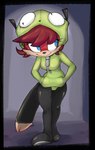 anthro black_nose blue_eyes bottomwear cheek_tuft closed_smile clothing cosplay crossover_cosplay eyelashes facial_tuft female fur gir_hoodie glistening glistening_eyes green_clothing green_hoodie green_topwear hair hand_in_pocket hoodie long_tail looking_aside mouth_closed narrowed_eyes pants pockets pupils red_body red_fur red_hair smile solo tail tan_body tan_fur topwear tuft zipper colono archie_comics invader_zim nickelodeon sega sonic_the_hedgehog_(archie) sonic_the_hedgehog_(comics) sonic_the_hedgehog_(series) fiona_fox gir_(invader_zim) canid canine fox mammal crossover hi_res